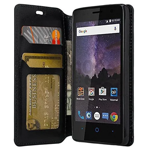 ZTE Majesty Pro, Majesty Pro Plus, Tempo Cover, Pu Leather Magnetic Fold[Kickstand] Wallet Case with ID & Card Slots - Black